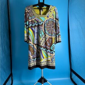 Adorable Women’s Muse Abstract Stretch Green Purple Abstract Summer Dress sz 10